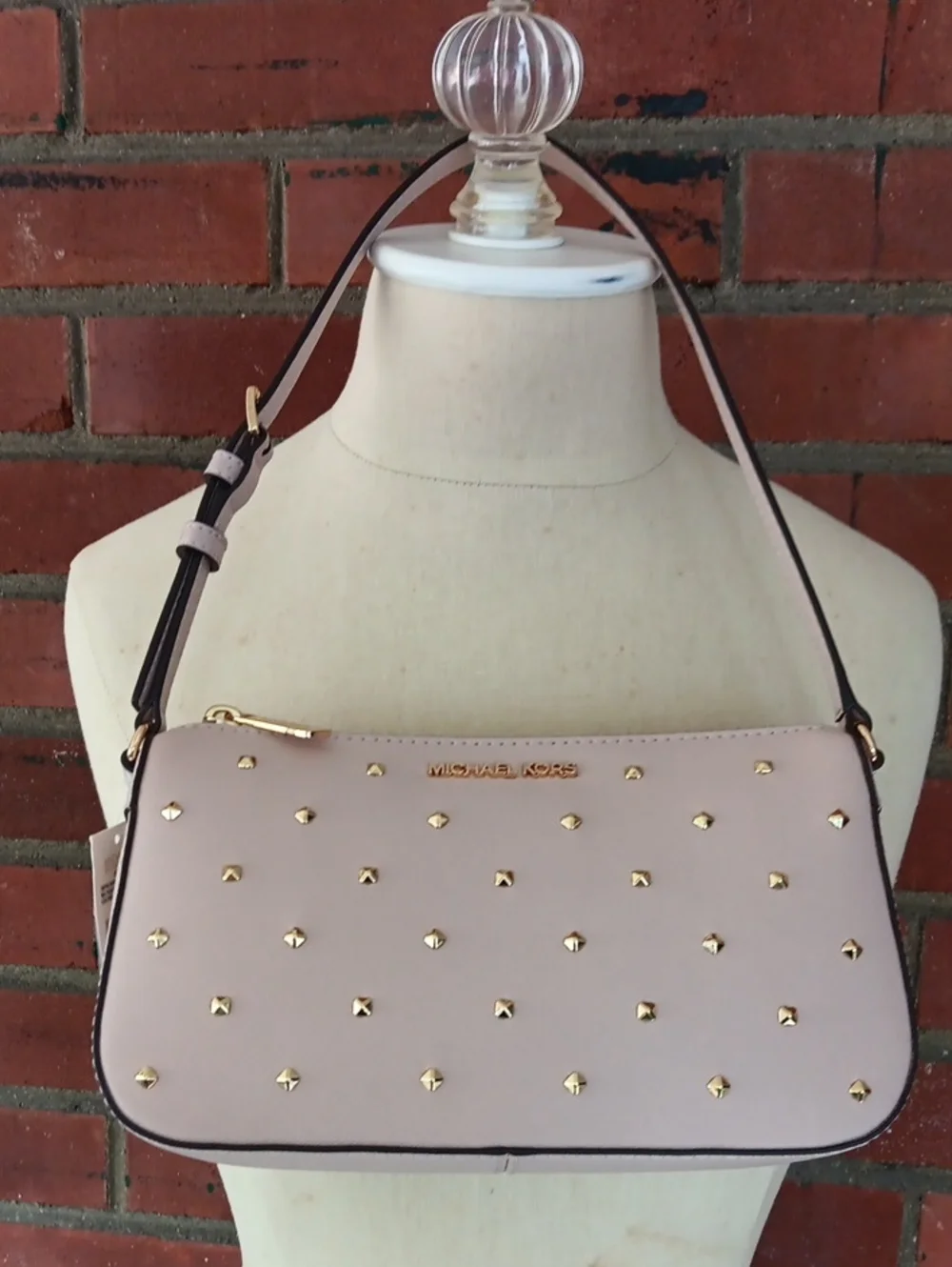 NWT Michael Kors Jet Set Medium Blush Pink Studded Pouchette Leather Bag